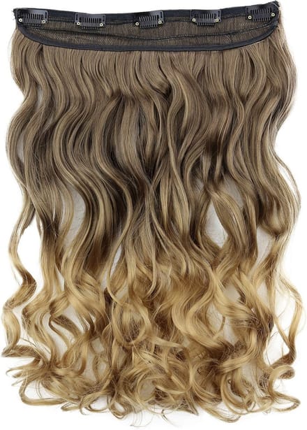 40cm Golvende Clip-In Haarextensions Ombre Bruin naar Blond Synthetisch