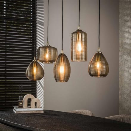 Hoyz Collection - Hanglamp Stripe Glass Horizontal 5-lichts - Smoke Bruin Glas