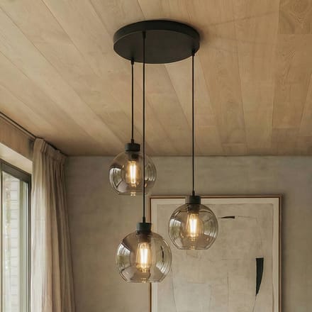 TK Lighting Cubus hanglamp, Ø 50 cm, 3-lamps, rookgrijs, glas