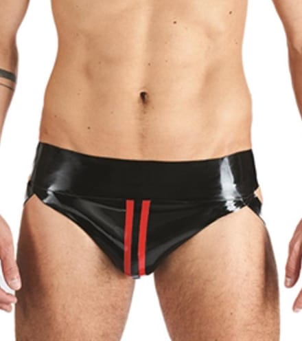 Mister B Rubber Jock Strap Zwart met rode streep - medium