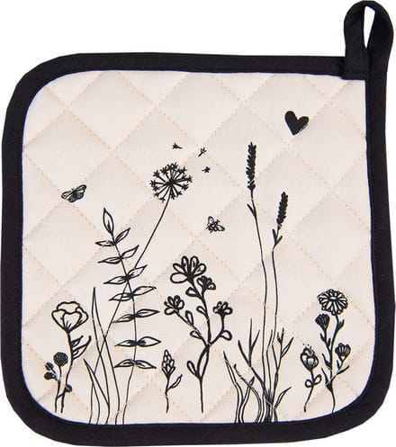 Clayre & Eef Pannenlap 20x20 cm Beige Zwart Katoen Bloemen