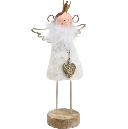 Engel figuur Kerstdecoratie hout metaal wit goud H20.5cm