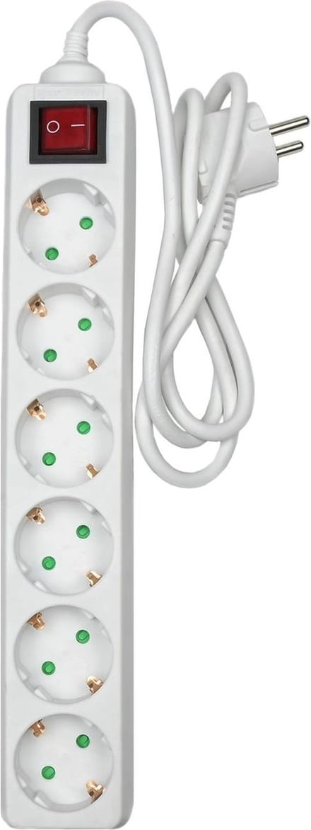Benson Stekkerdoos - 6 stopcontacten - randaarde - schakelaar - 1 meter - wit