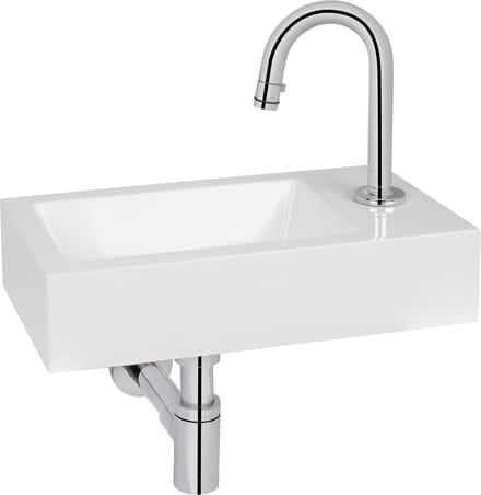 Saqu Square fonteinset met chromen kraan c-uitloop rechts wit mineraalmarmer