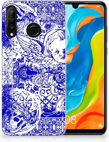 Silicone Back Case Huawei P30 Lite Angel Skull Blauw