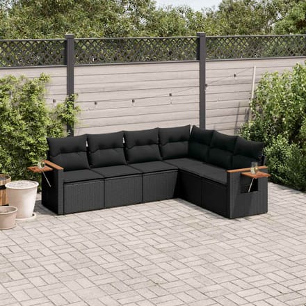 vidaXL - 6-delige - Loungeset - met - kussens - poly - rattan - zwart