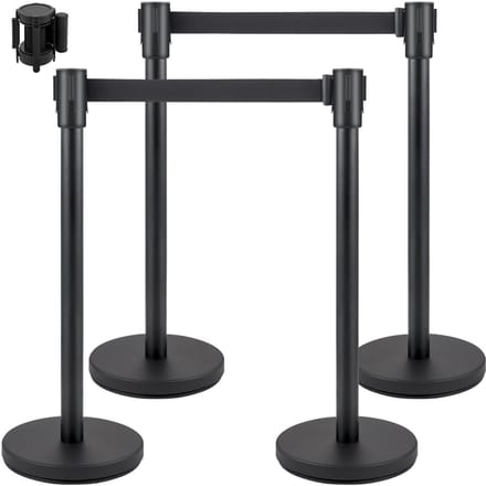 Crowd Control Paaltje Paaltjes Set 4 Stuks met 6.6 ft/2 m Zwarte Band