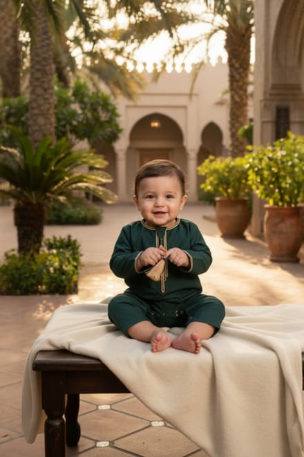 Kinderen jongens groene baby Ramadan Marokkaanse Thobe gewaad Emirati Eid Jubba LFS-B-TT003