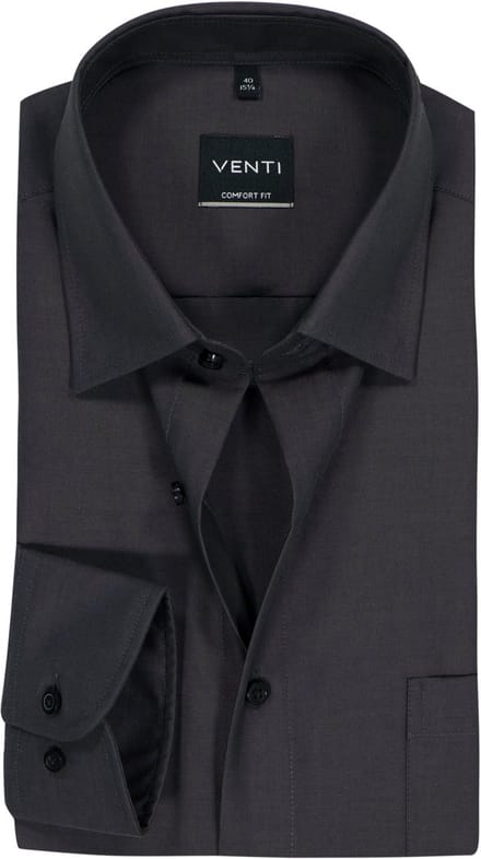 VENTI CASA MODA comfort fit overhemd - structuur - grijs - Strijkvrij - Boordmaat: 41