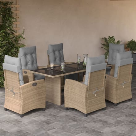 vidaXL - 7-delige - Tuinset - met - kussens - poly - rattan - gemengd - beige