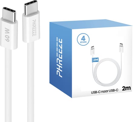 4x kabels - Snellader usb C kabel met super fast charging 25w, 45w, 65w - Wit - 2 meter