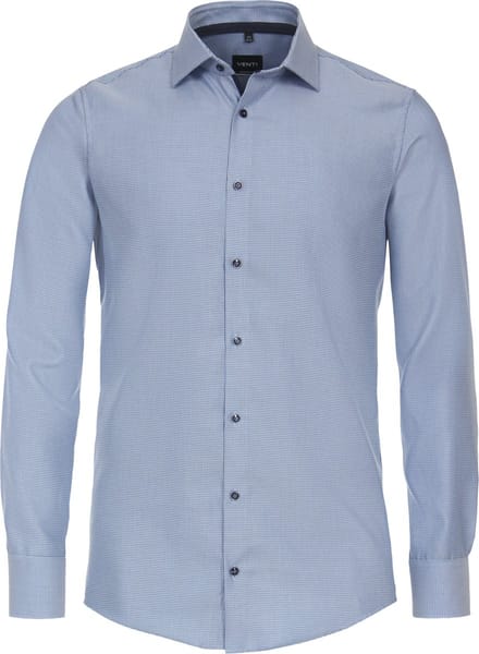 VENTI modern fit overhemd - dobby - blauw - Strijkvrij - Boordmaat: 44