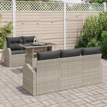 vidaXL Tuinbank Set met kussen met kussen 6 pcs Lichtgrijs Poly Riet