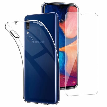 Ntech Hoesje Geschikt Voor Samsung Galaxy A20e TPU transparant hoesje + Glazen Screenprotector - Case-Friendly