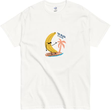 T Shirt voor Dames en Heren - Grappige Banaan Strand Print - Wit - 2XL