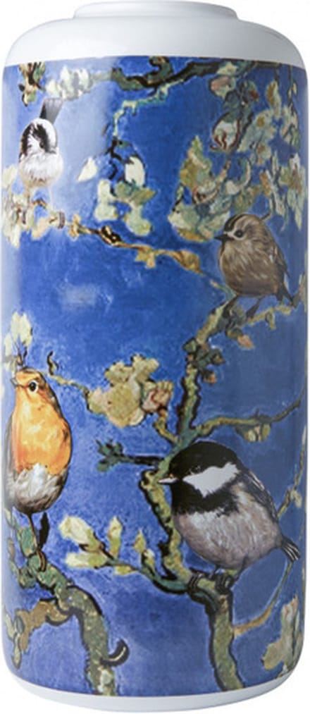 Heinen Delfts Blauw cilinder vaas Vogels van Gogh