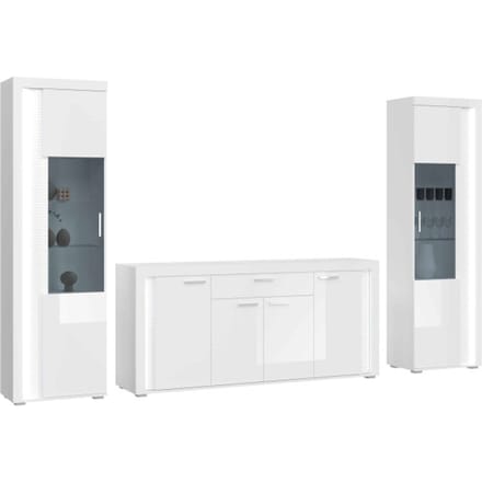 Dakraam woonkamercombinatie wit hoogglans MDF TZ Pasol grijs NB - 42x332x202cm