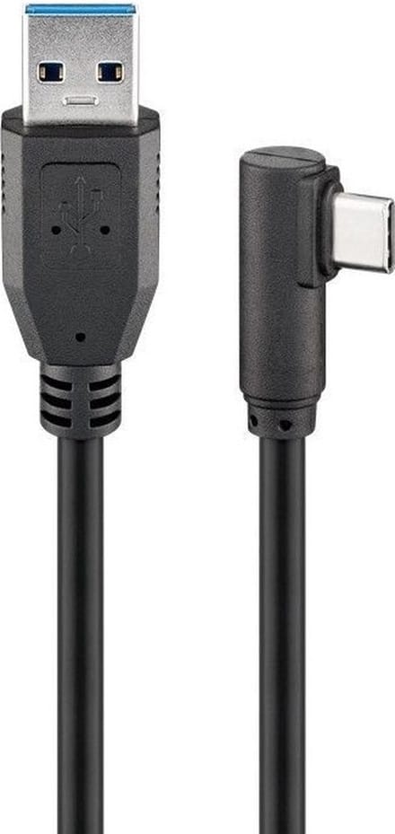 Goobay USB-C naar USB-A-kabel 90°, 1 m, zwart, 15 W, 3 A, 5 Gbit/s, USB 3.0