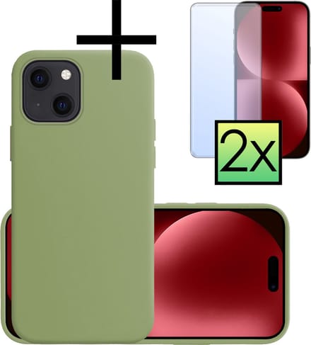 Hoesje - Met 2x Screenprotector - Geschikt voor Apple iPhone 15 Plus - Sterk & Shockproof - Back Cover - Siliconen Case - Telefoon Hoes - Groen