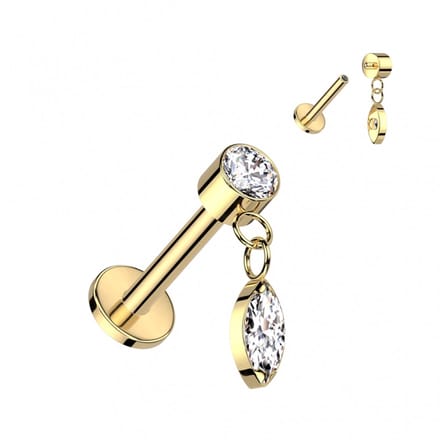 Piercing titanium rond top met marquise hanger 1.2x8 - goud - LMPiercings