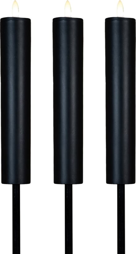 Anna Collection solar kaars fakkel - 3x - zwart - tuinsteker - H76 cm - 3D lont - tuinlamp