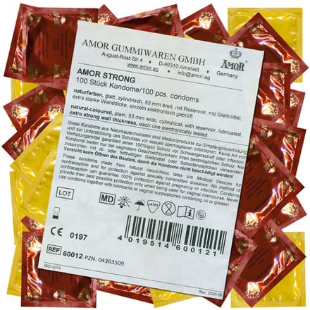AMOR Premium Strong condooms, Extra sterke wanddikte 0,08 mm, Ø 53 mm, 100 stuks