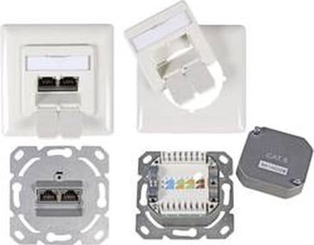 Wandcontactdoos CAT6 inbouw afgeschermd 2 x RJ45 40° draaibaar wit
