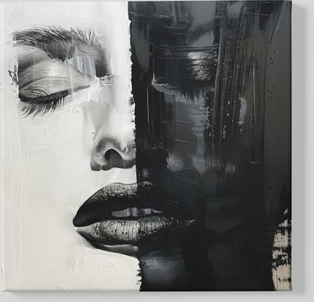 Vierkant Canvas Schilderij - Vrouw Gezicht - Zwart - Wit - 60x60x2 cm