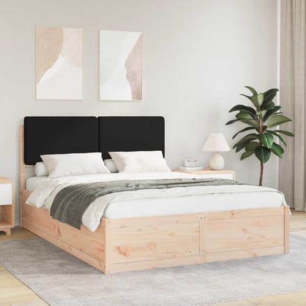 vidaXL - Bedframe - met - Gevoerde - Hoofdbord - Zwart - 150 - x - 200 - cm