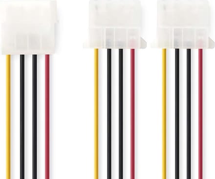Nedis Interne Voedingskabel - Molex Male - 2x Molex Female - Verguld - 0.20 m - Rond - PVC - Multicolour - Polybag