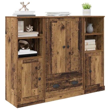 vidaXL - Highboard - 3 - st - Oud - Hout - 132 - x - 35,5 - x - 103,5 - cm - Bewerkt - hout
