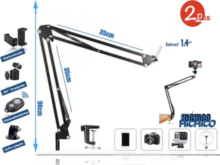 HiCHiCO® Tafelklem – Telefoonhouder - webcam standaard - Microfoon Standaard - Microfoon Arm - Boom Arm - flexibel Arm statief 2Stuks