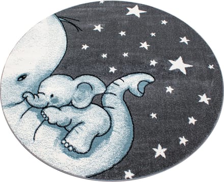 Vloerkleed Kinderkamer - Baby Olifant - blauw - rond 120 cm