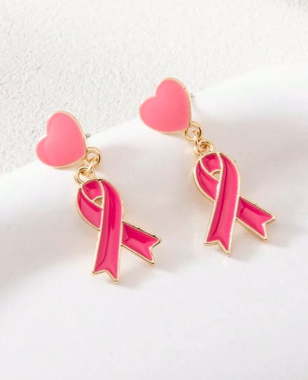 Oorbellen hart roze met lintje