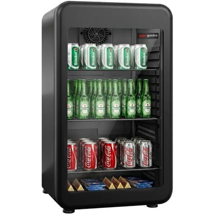 GGM Gastro Mini displaykoelkast - 495mm - 113 liter - met 1 glazen deur & LED‑verlichting - zwart zwart