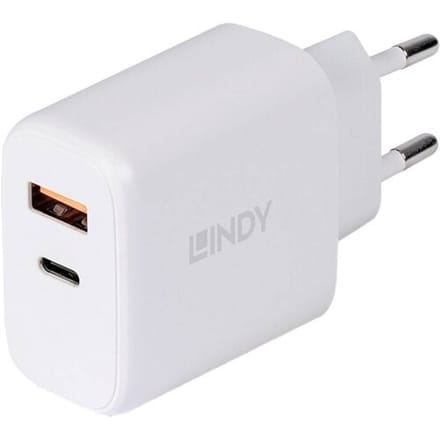 LINDY 30W USB Type A & C Charger USB-oplader 30 W 1x USB-A, 1x USB-C Wit Binnen