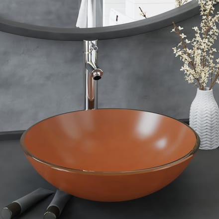 vidaXL - Wastafel - met - kraan - en - pop-up - afvoer - gehard - glas - bruin