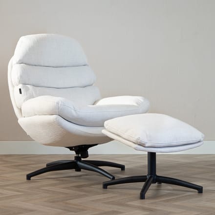 Bronx71® Draaifauteuil met hocker Palma linnen off white