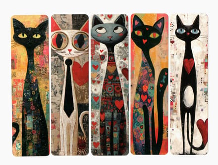 Viwado® Doodle Katten Boekenleggers - Set van 5 - Kunstzinnig Cadeau
