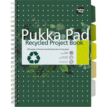 Projectboek Pukka Pad Recycled A4 lijn 5-tabs 4-gaats 200 pagina's 80gr groen