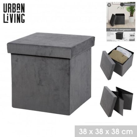 KUBE "VELOURS CÔTELÉ" Opvouwbare Opbergpoef Grijs 37,5 x 37,5 x H37,5 cm