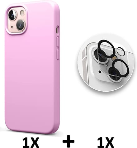 HB Hoesje Geschikt voor Apple iPhone 13 Mini - Roze / Camera Lens Glazen Screenprotector - Siliconen Back Cover