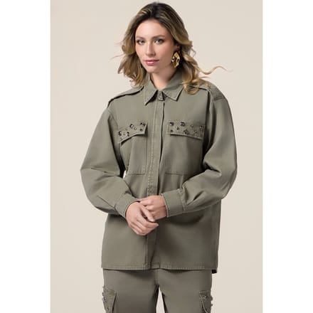 Oltre Oversized Shirt With Appliqués Military Green Taglia: 48 | Magliette intime Outlet | Donna | Verde