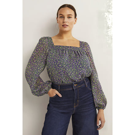 Boden Square Neck Printed Top Grn Maat: 8 | Blouses Outlet | Dames