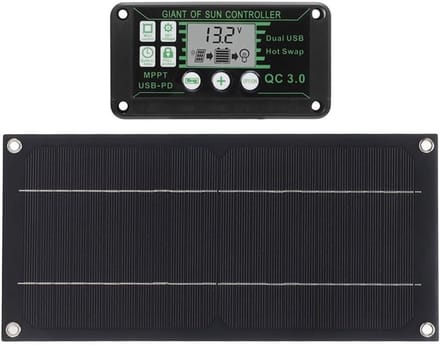 Zonnepaneel Kit - Draagbare Energie - Off-Grid Stroom - MPPT Controller - 30 x 14.5cm - Zwart