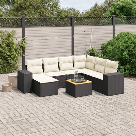 vidaXL - 8-delige - Loungeset - met - kussens - poly - rattan - zwart