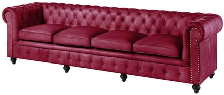 MASSIVMOEBEL24.DE 4-zitsbank rood echt leer 274x82x75 cm (BxTxH) CHESTERFIELD #404 gemonteerd