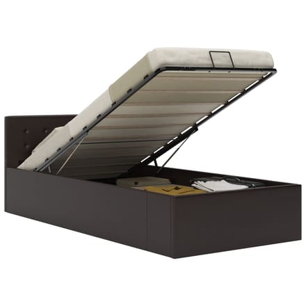 vidaXL - Bedframe - met - opbergruimte - hydraulisch - kunstleer - grijs - 90x200 - cm