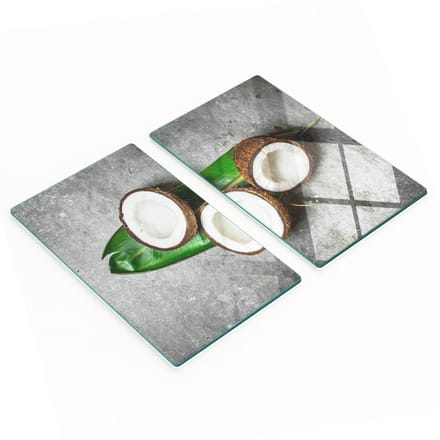 Glazen serveerplanken met afbeelding - Een halve kokosnoot 2x30x52 cm
