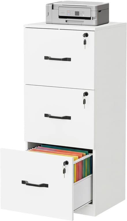 VASAGLE - Archiefkast - Dossierkast met 3 Lades - Afsluitbaar - Printerstandaard - Kantoor Organizer